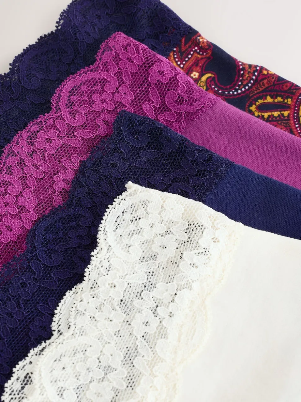 Navy Paisley Midi Cotton Lace Knickers 4 Pack