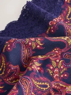 Navy Paisley Midi Cotton Lace Knickers 4 Pack
