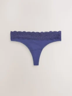 Navy Paisley Thong Cotton Lace Knickers 4 Pack