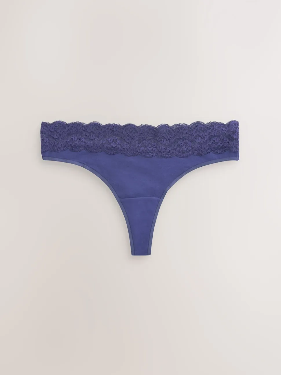 Navy Paisley Thong Cotton Lace Knickers 4 Pack