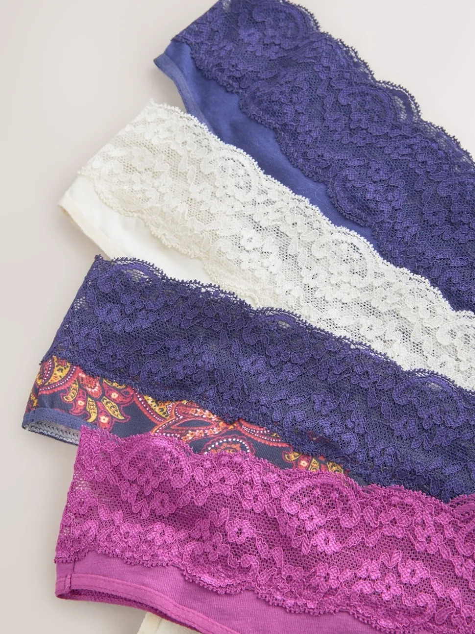 Navy Paisley Thong Cotton Lace Knickers 4 Pack