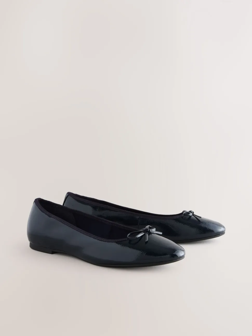 Navy Patent Extra Wide Fit Round Toe Ballerina Shoes
