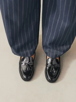 Navy Patent Patent Tassel Hardware Detail Loafers
