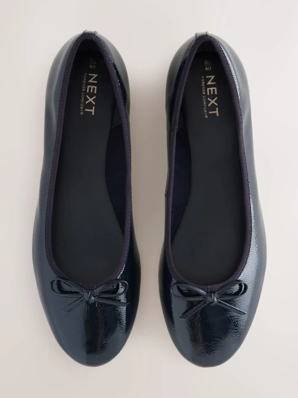 Navy Patent Standard/Wide Fit Round Toe Ballerina Shoes