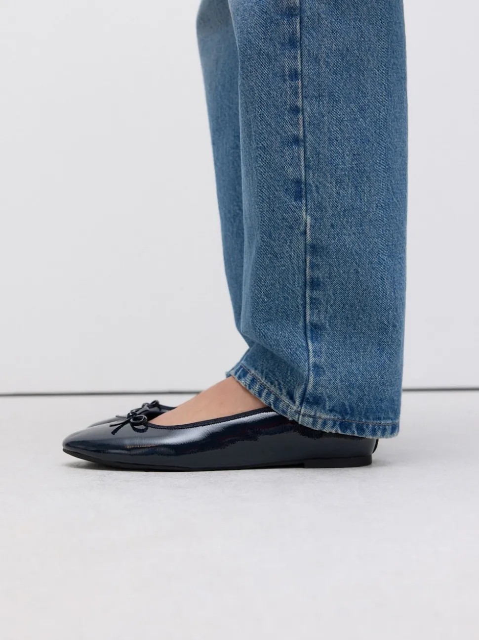 Navy Patent Standard/Wide Fit Round Toe Ballerina Shoes