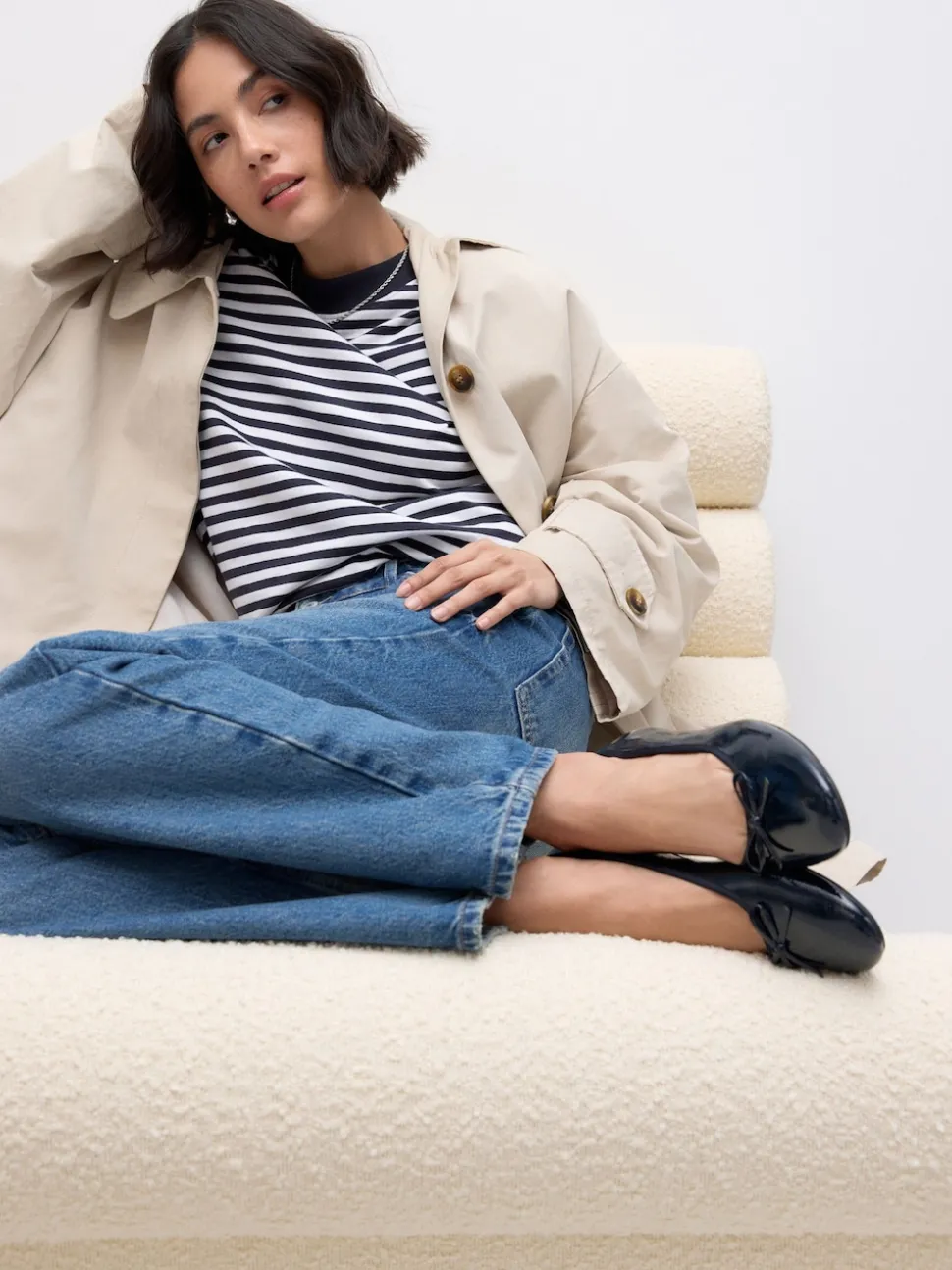 Navy Patent Standard/Wide Fit Round Toe Ballerina Shoes