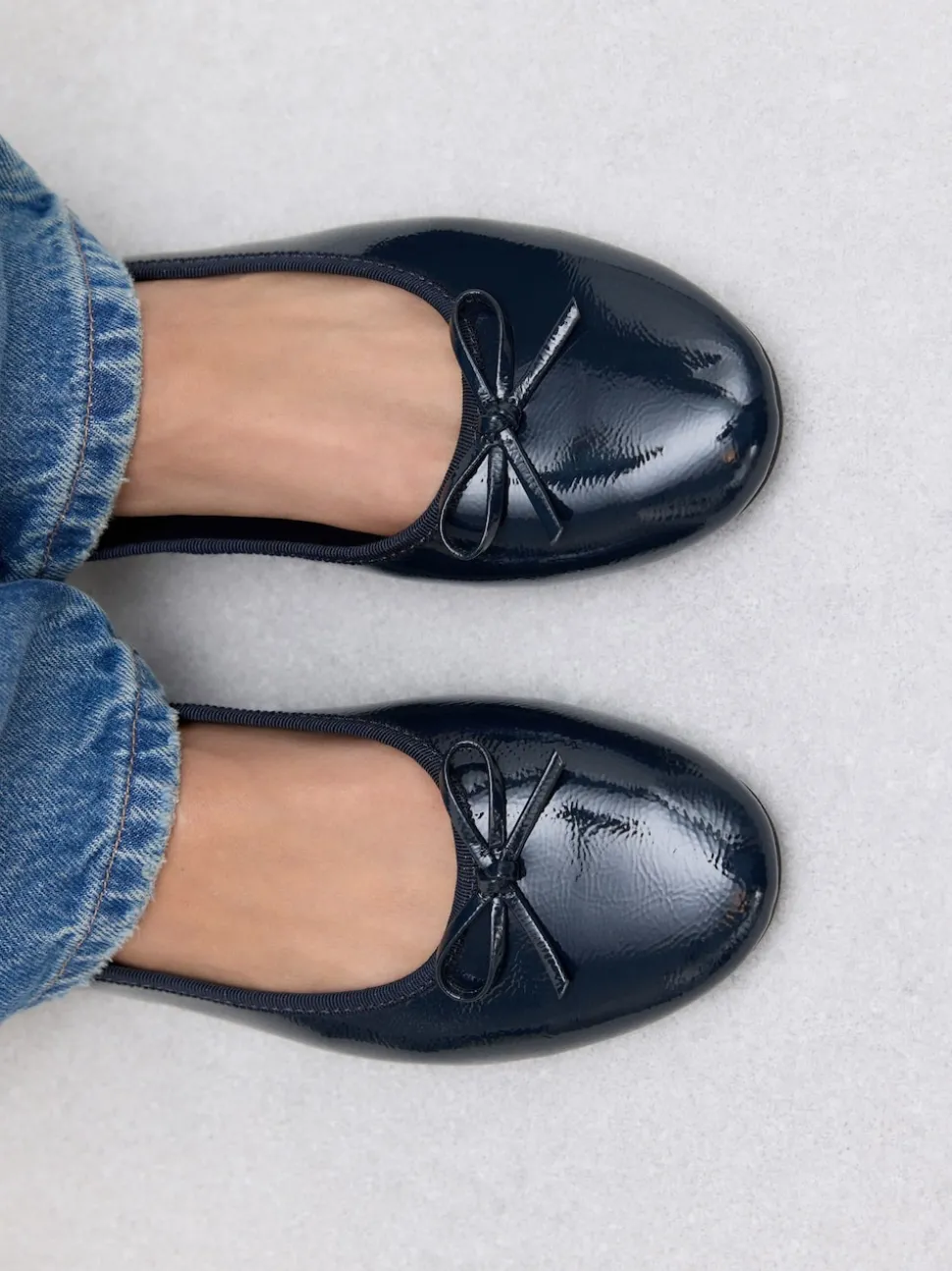Navy Patent Standard/Wide Fit Round Toe Ballerina Shoes
