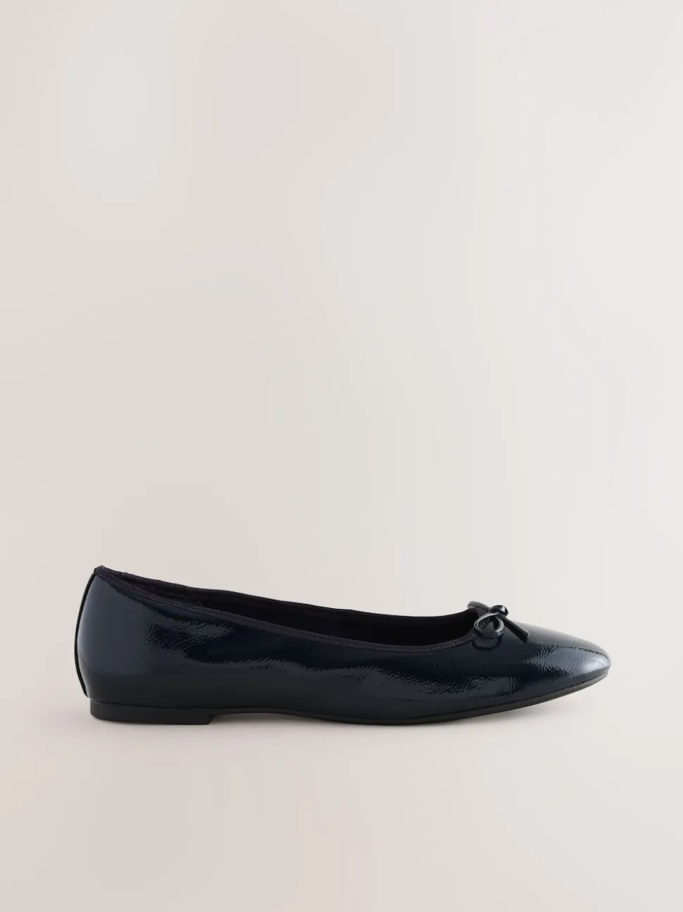 Navy Patent Standard/Wide Fit Round Toe Ballerina Shoes