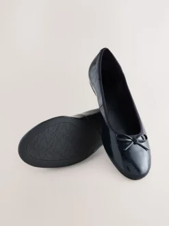 Navy Patent Standard/Wide Fit Round Toe Ballerina Shoes