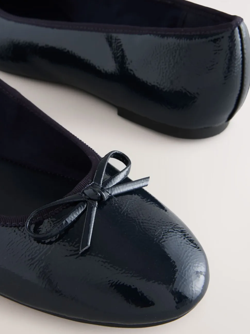 Navy Patent Standard/Wide Fit Round Toe Ballerina Shoes