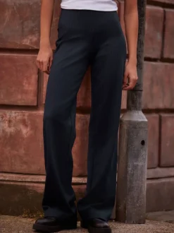 Navy Pinstripe Smoothing Ponte Jersey Wide Leg Trousers