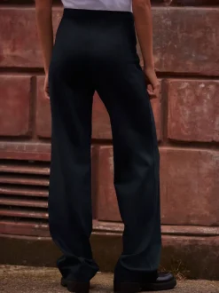 Navy Pinstripe Smoothing Ponte Jersey Wide Leg Trousers