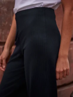 Navy Pinstripe Smoothing Ponte Jersey Wide Leg Trousers