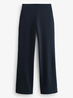Navy Pinstripe Smoothing Ponte Jersey Wide Leg Trousers