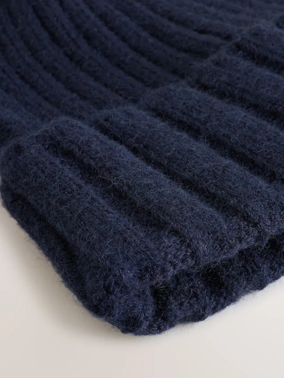 Navy Rib Knit Pom Hat