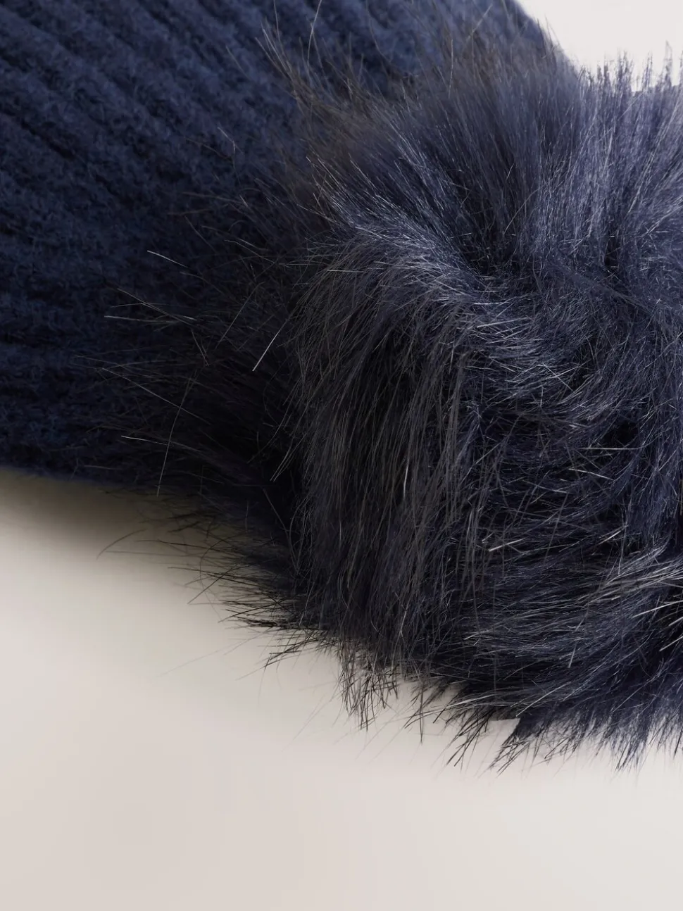 Navy Rib Knit Pom Hat