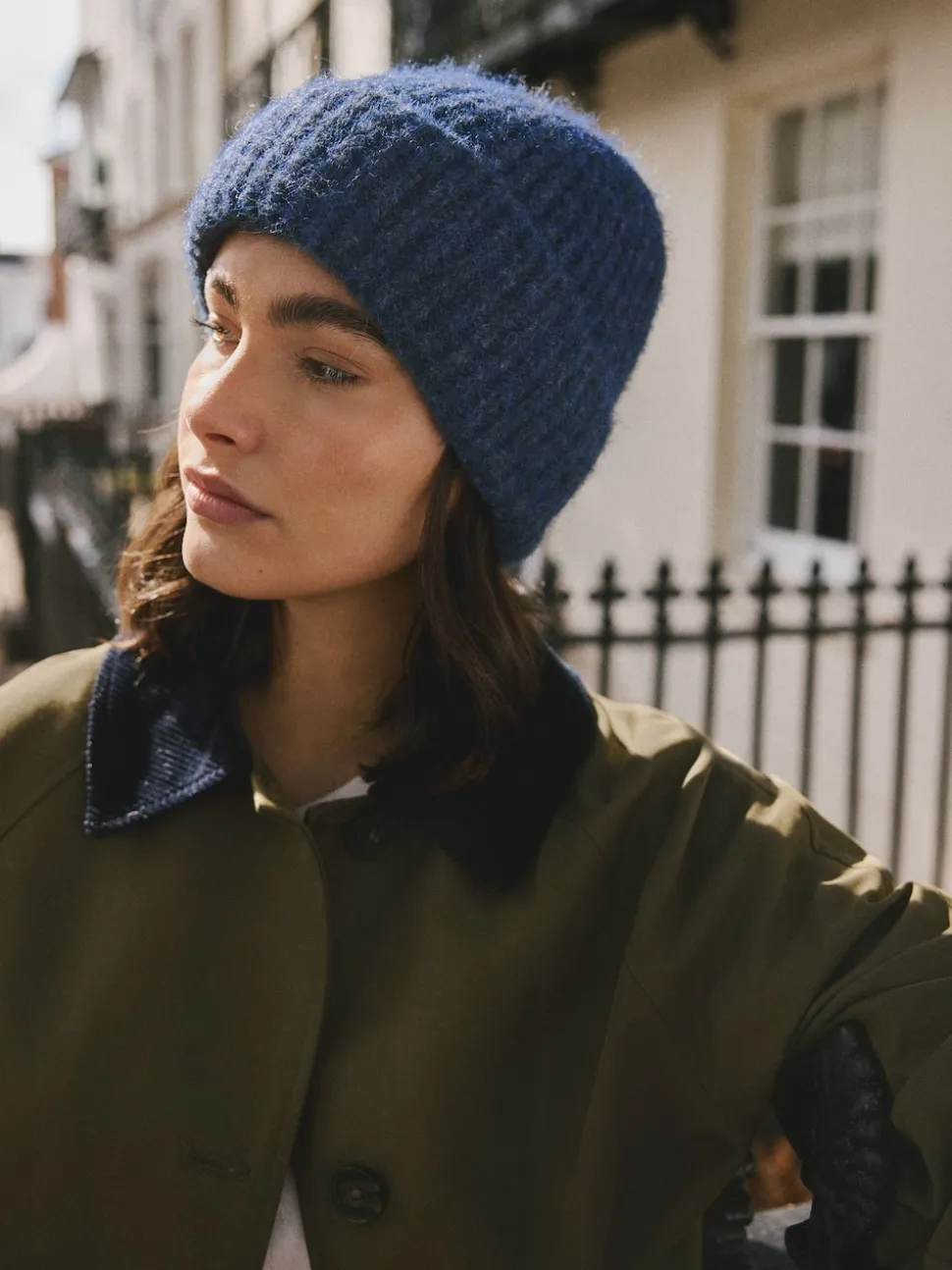 Navy Ribbed Beanie Containing Wool Hat