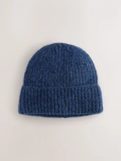 Navy Ribbed Beanie Containing Wool Hat