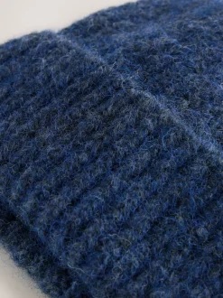 Navy Ribbed Beanie Containing Wool Hat
