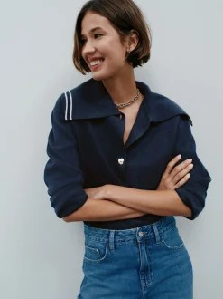 Navy Sailor Collar Cardigan