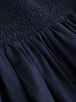 Navy Shirred Maxi Skirt