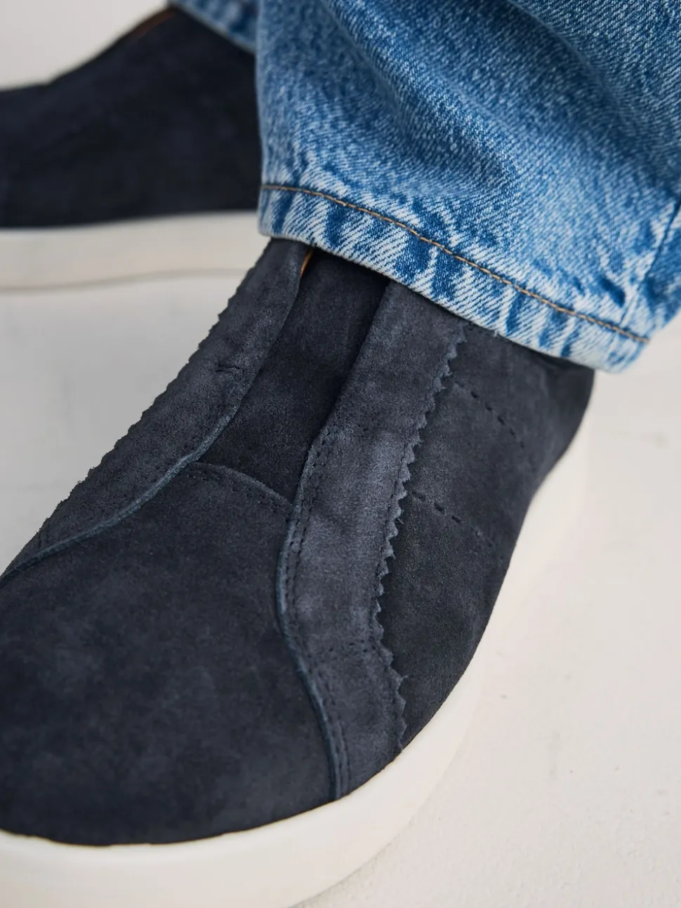 Navy Signature Premium Leather Laceless Slip-On Trainers