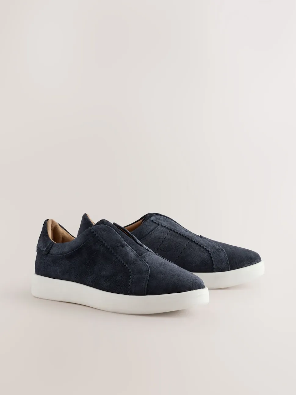 Navy Signature Premium Leather Laceless Slip-On Trainers