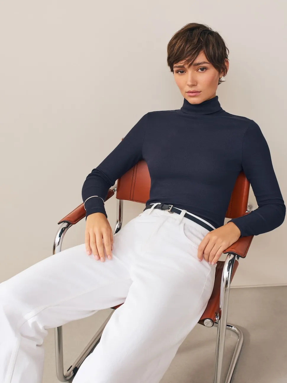 Navy Skinny Leather Belt