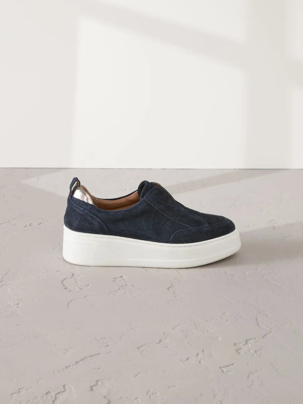 Navy Slip On Signature Leather Chunky Wedge Platform Trainers