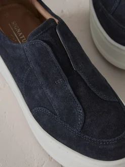 Navy Slip On Signature Leather Chunky Wedge Platform Trainers