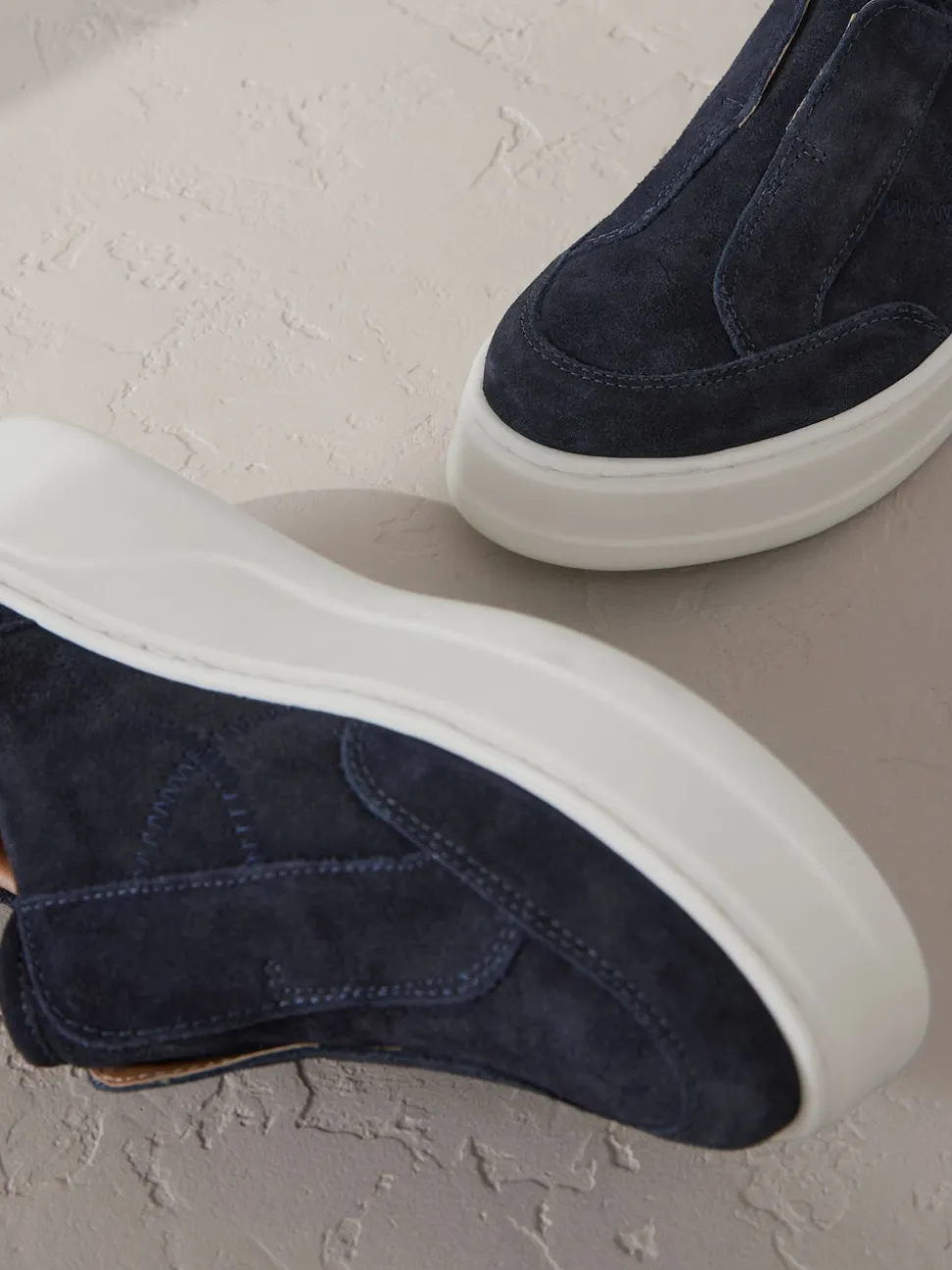 Navy Slip On Signature Leather Chunky Wedge Platform Trainers