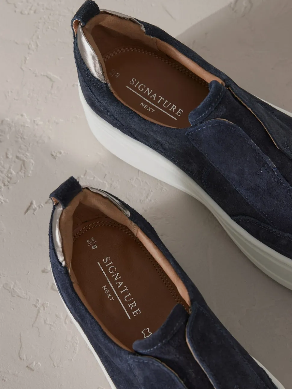 Navy Slip On Signature Leather Chunky Wedge Platform Trainers