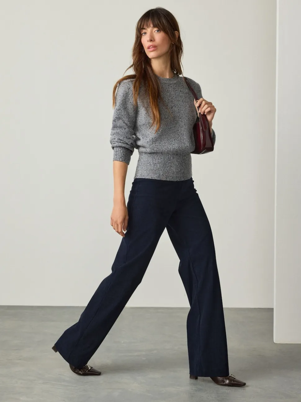 Navy Smoothing Cord Wide Leg Trousers