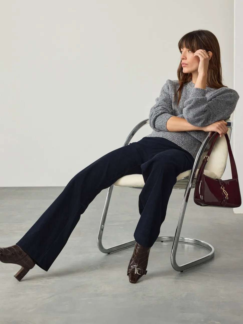 Navy Smoothing Cord Wide Leg Trousers