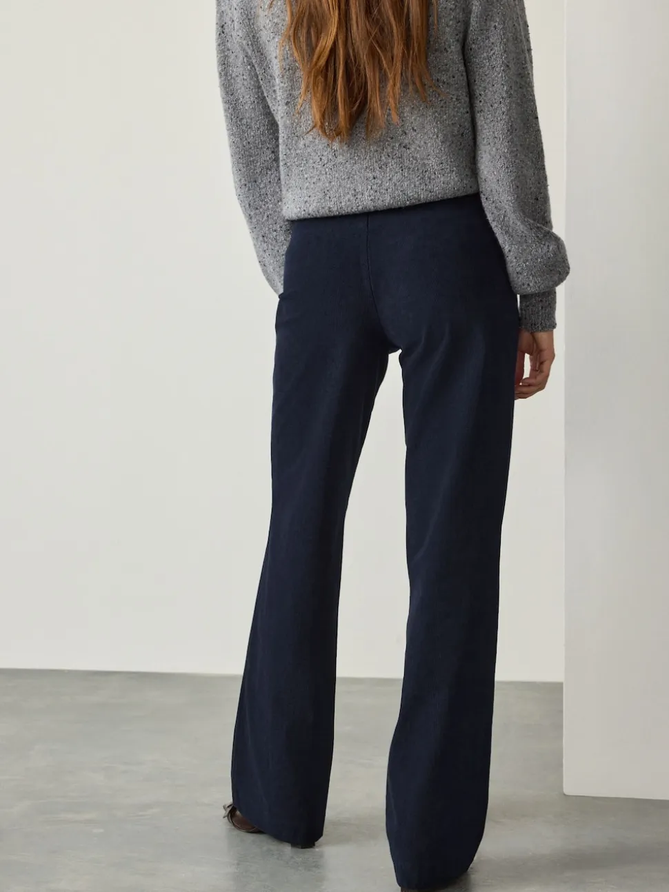 Navy Smoothing Cord Wide Leg Trousers