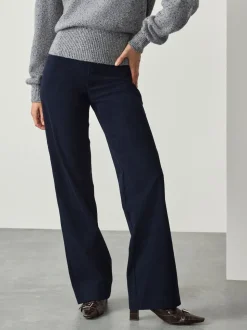 Navy Smoothing Cord Wide Leg Trousers