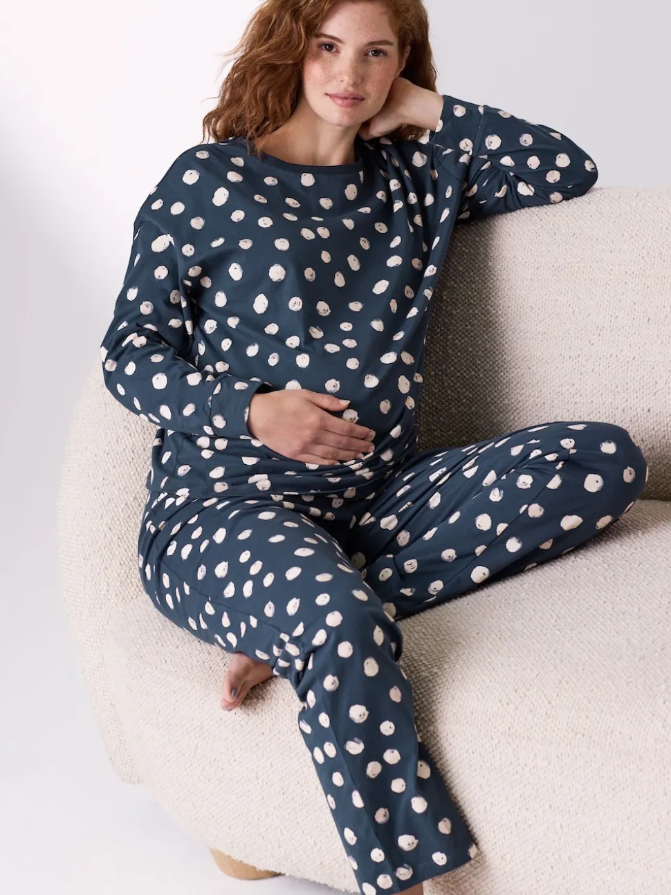 Navy Spot Maternity Long Sleeve Pyjamas