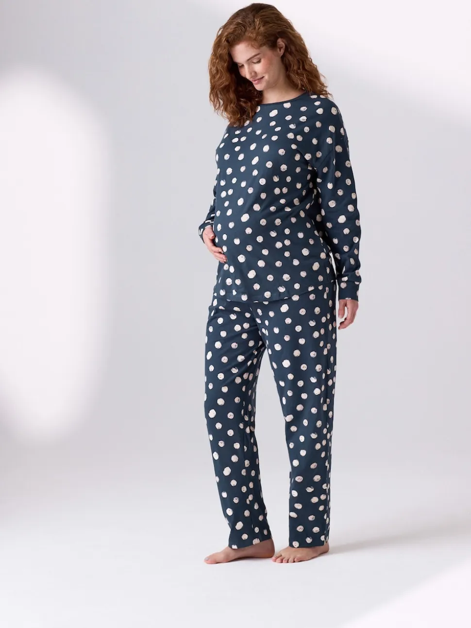 Navy Spot Maternity Long Sleeve Pyjamas
