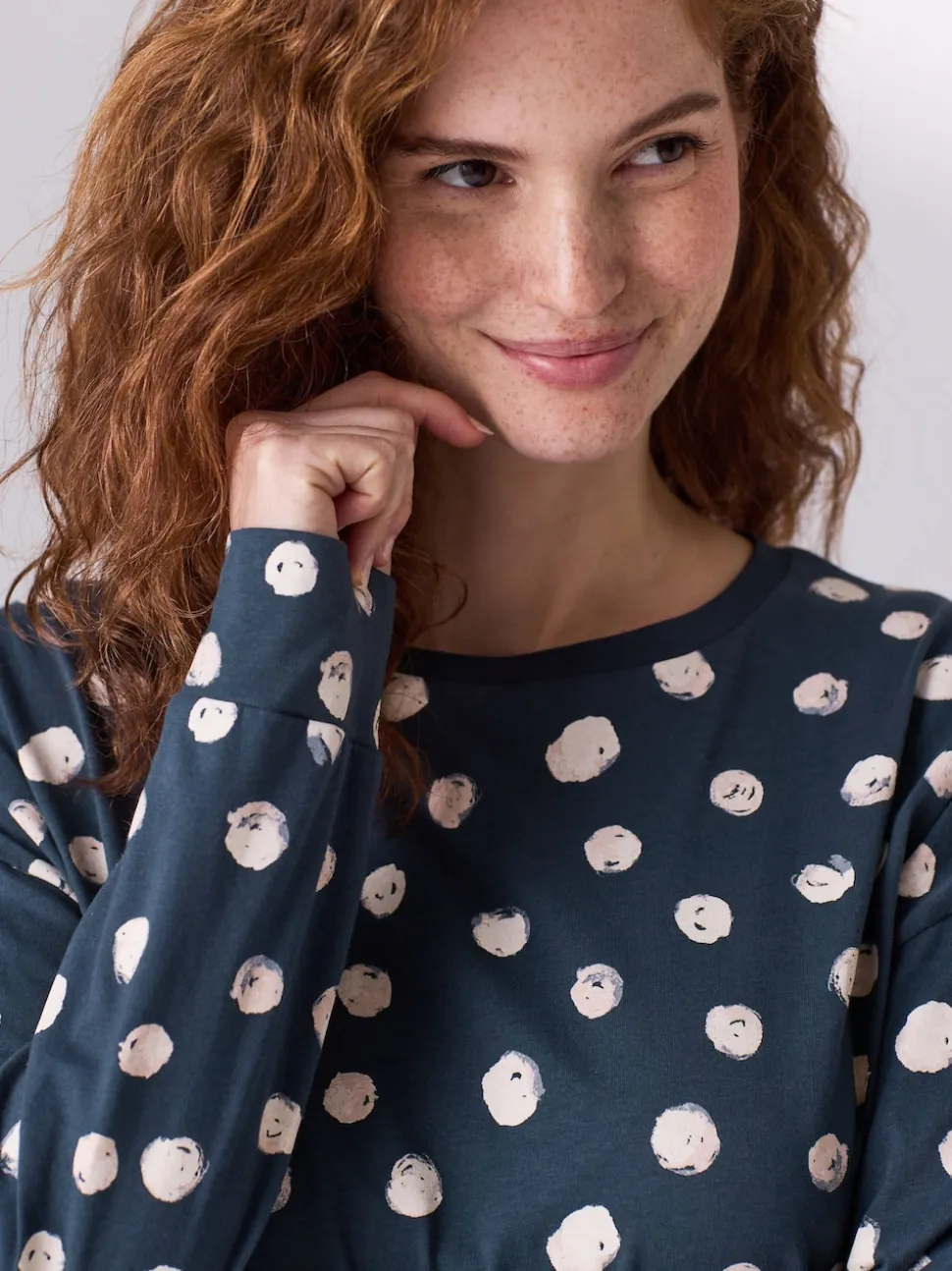 Navy Spot Maternity Long Sleeve Pyjamas