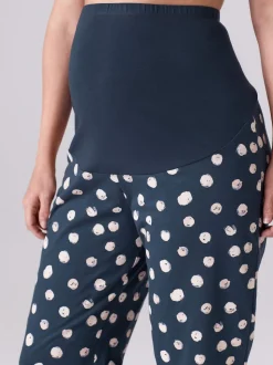 Navy Spot Maternity Long Sleeve Pyjamas