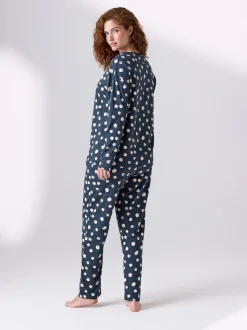 Navy Spot Maternity Long Sleeve Pyjamas