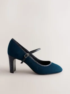 Navy Standard Fit Round Toe Mary Jane Block Court Shoes