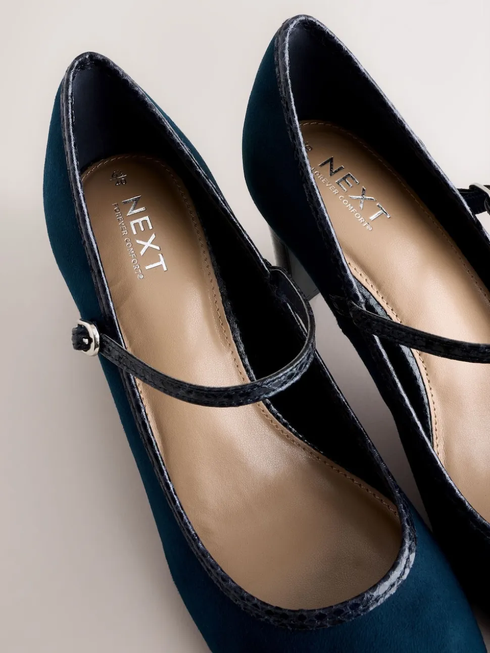 Navy Standard Fit Round Toe Mary Jane Block Court Shoes