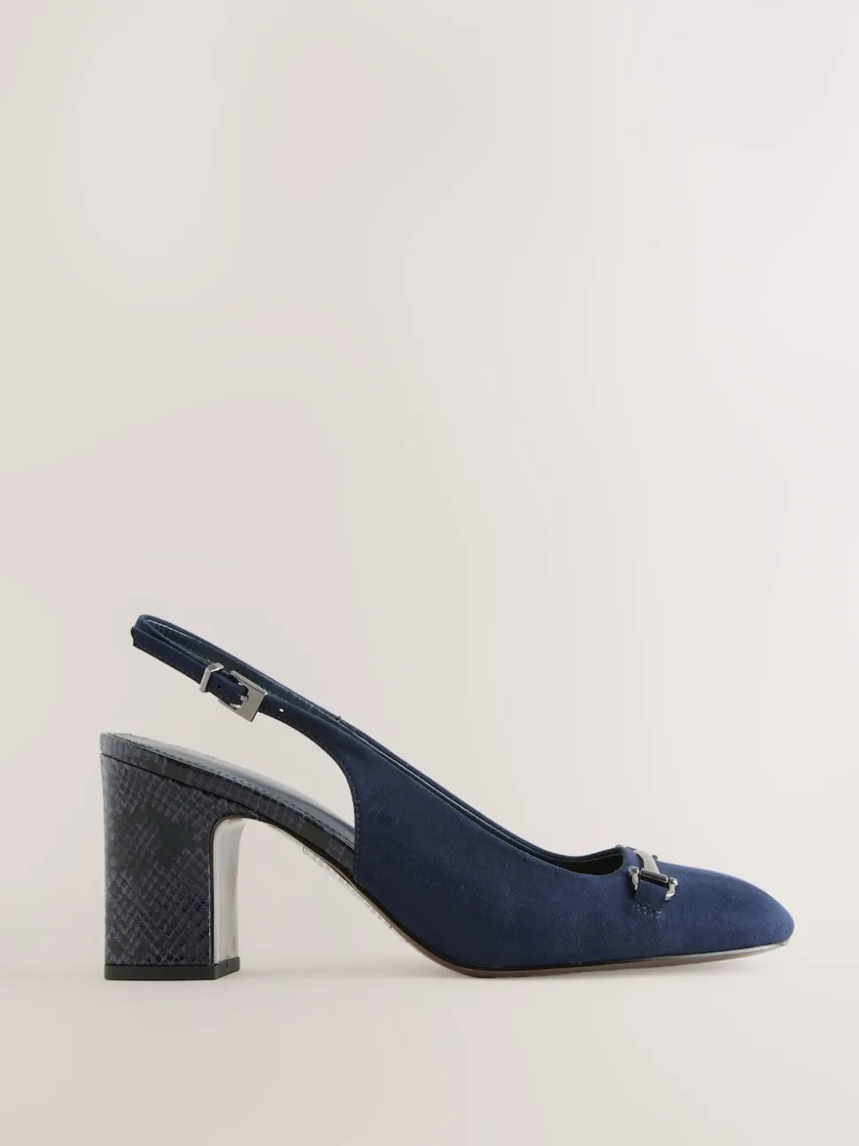 Navy Standard/Wide Fit Hardware Slingback Block Heels