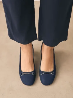 Navy Standard/Wide Fit Hardware Slingback Block Heels