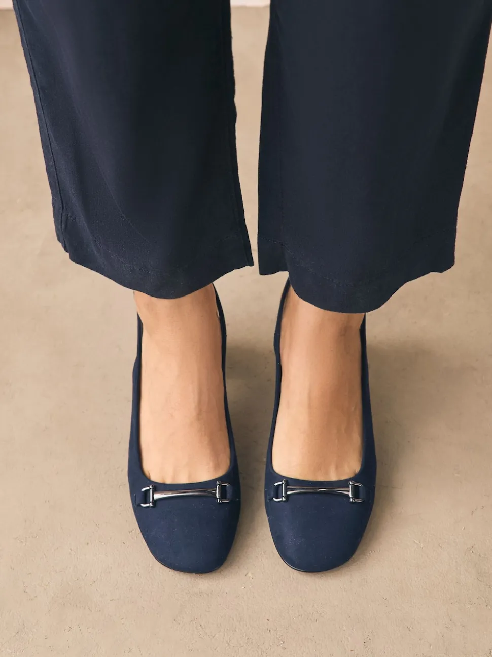 Navy Standard/Wide Fit Hardware Slingback Block Heels