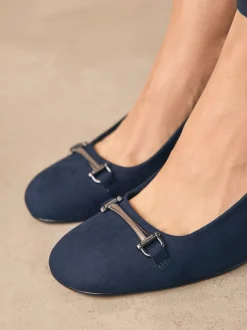 Navy Standard/Wide Fit Hardware Slingback Block Heels