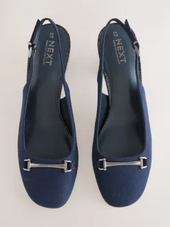 Navy Standard/Wide Fit Hardware Slingback Block Heels