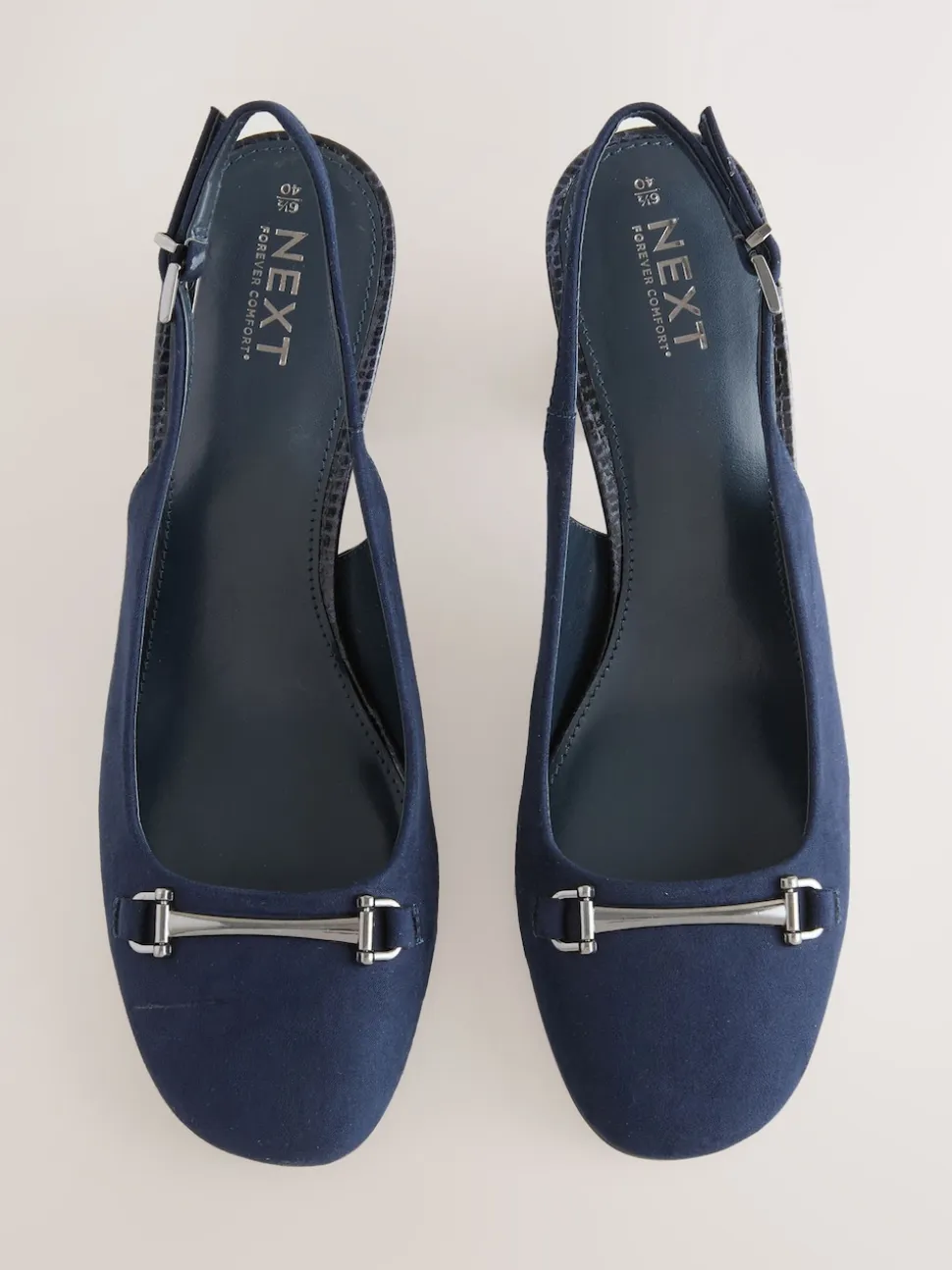 Navy Standard/Wide Fit Hardware Slingback Block Heels