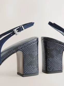 Navy Standard/Wide Fit Hardware Slingback Block Heels